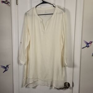 St. John’s Bay Cream Gauze Split-Neck Tunic Blouse | Relaxed Layer | XL